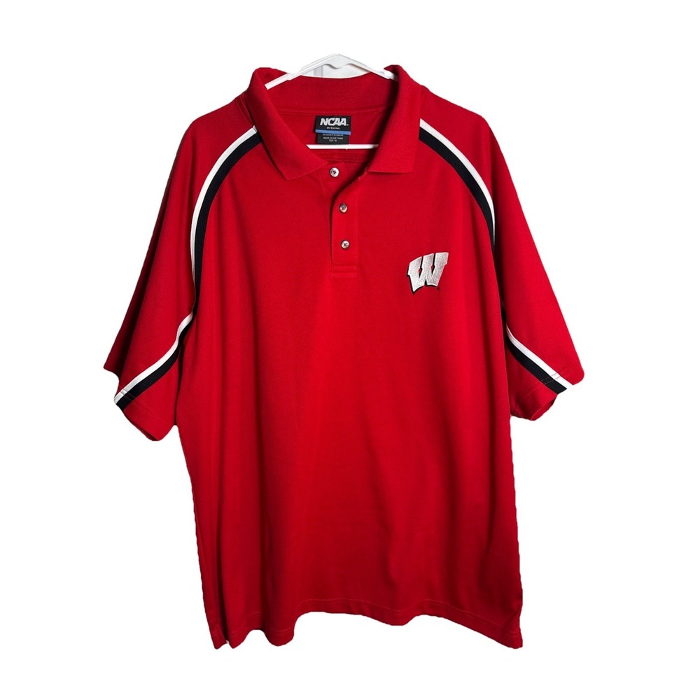 Wisconsin‎ Badgers NCAA Polo Shirt XL Red Black White Trim Embroidered Logo
